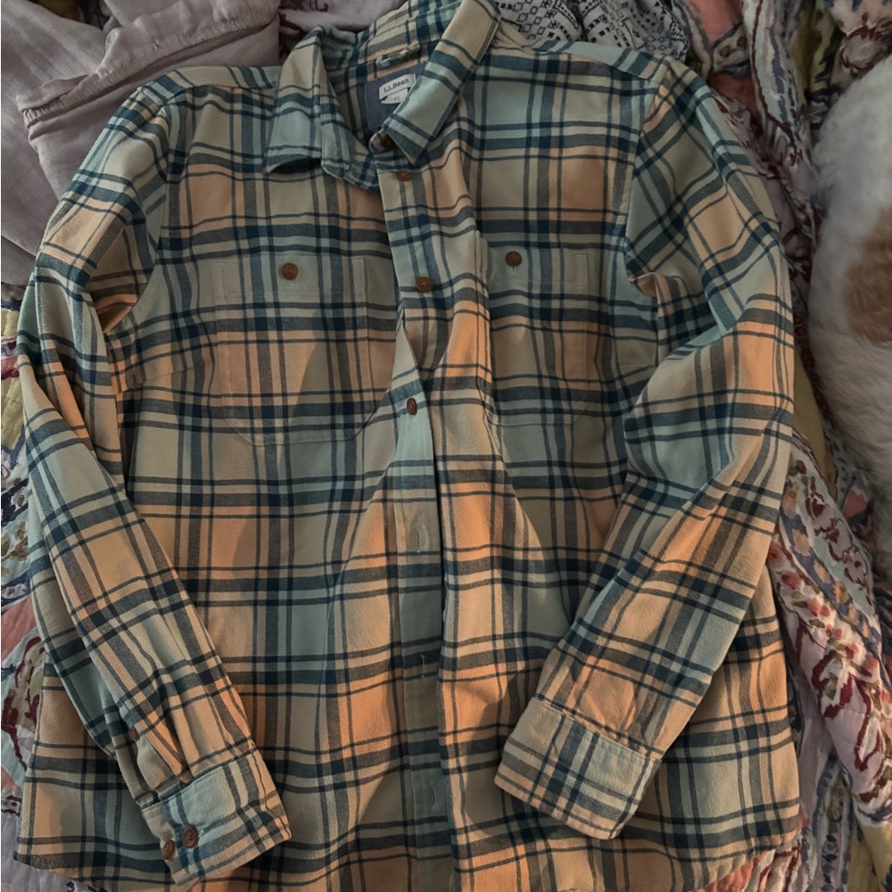 L.L. Bean Blue and Tan Plaid Shirt